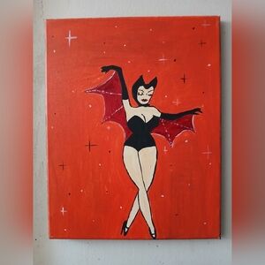 Vintage Pin-Up Bat Girl 11 × 14 Canvas Art -